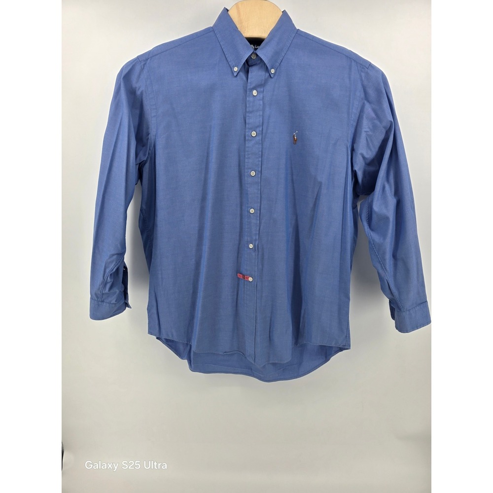 Ralph Lauren Yarmouth Blue Cotton Pinpoint Oxford Dress Shirt Mens 16.5 34 - Picture 3 of 7